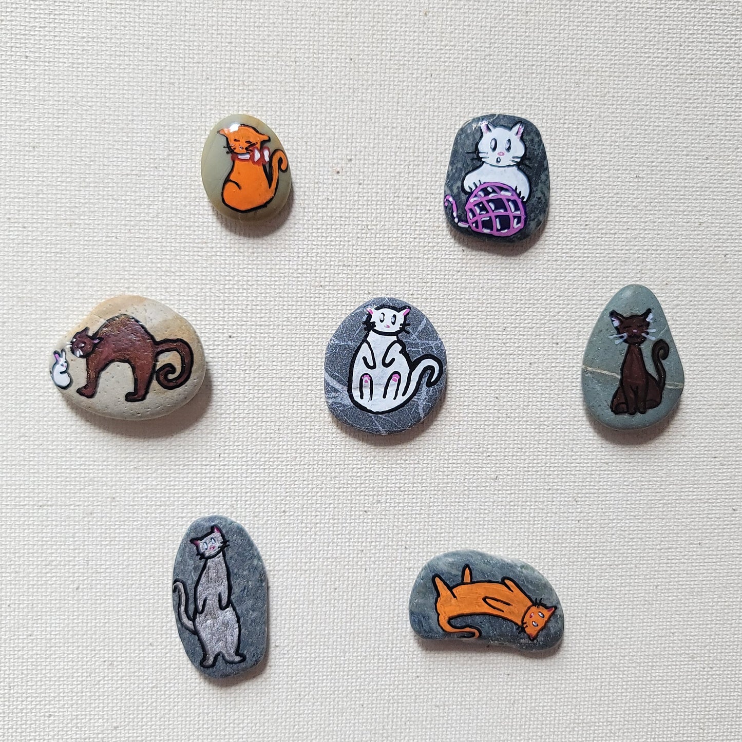 Surprise Pocket Familiar – Hand Painted Beach Stone Kitty in Magic Bag – Whimsical Witchy Gift – Original Art Cat Pebble – Fantasy Companion